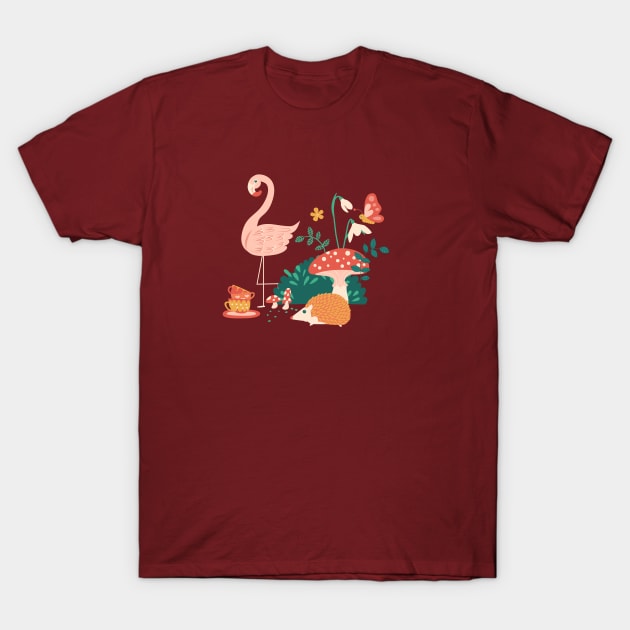 Wandering in Wonderland - Teal + Red T-Shirt by latheandquill